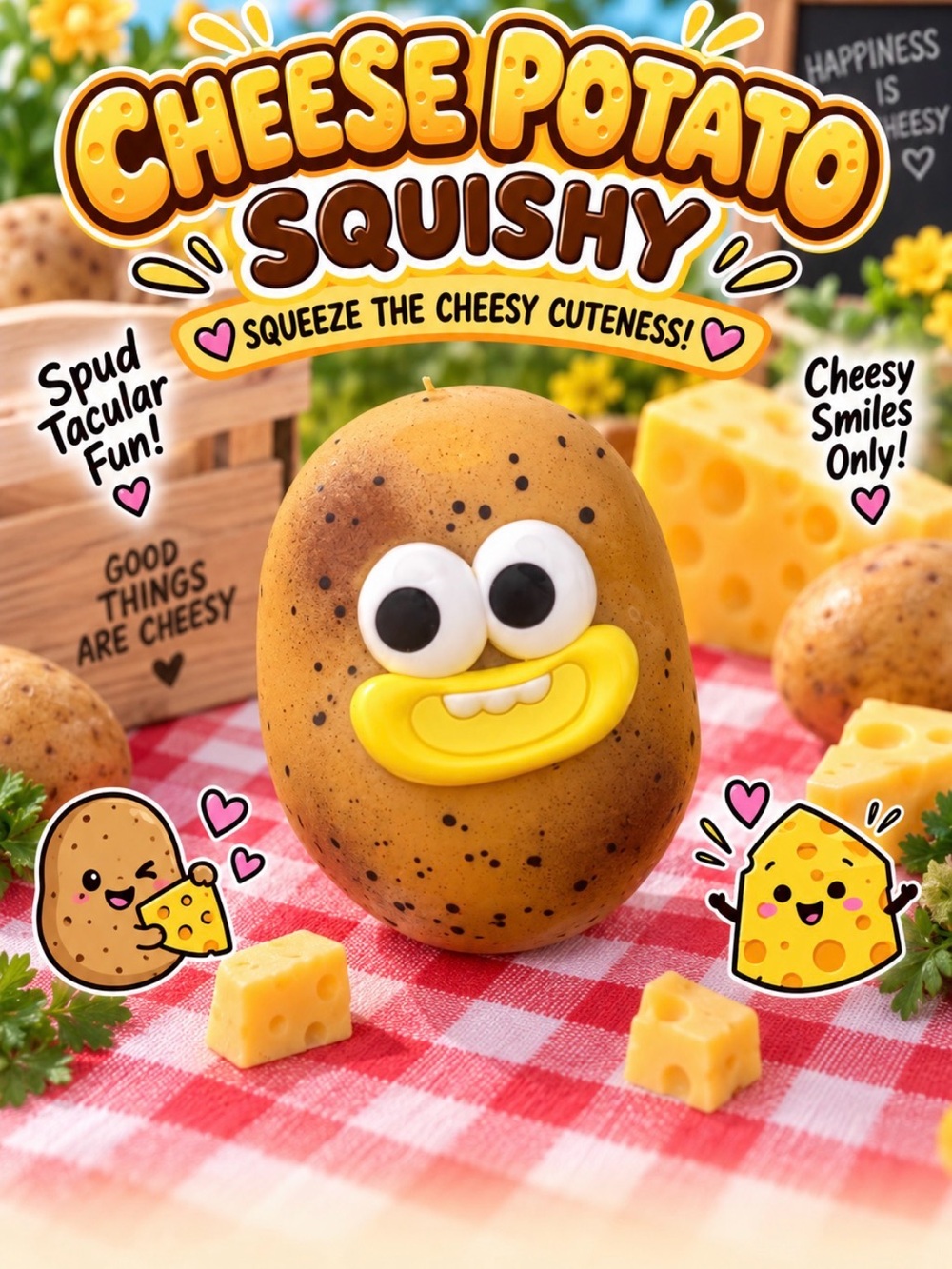 Cheese Potato Squishy Plush Toy - Yellow Cheese Face
